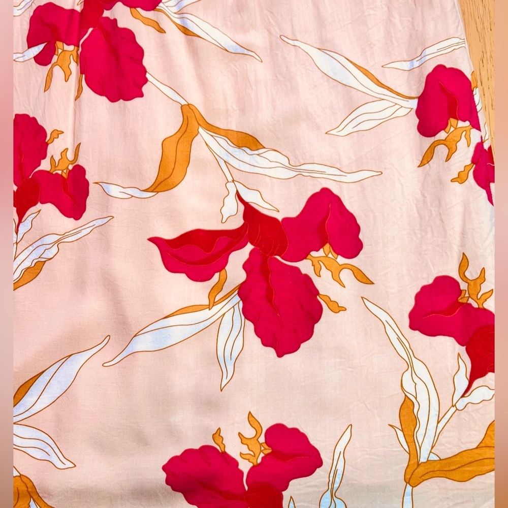 FRNCH Paris Midi Dress Floral Pink, Back Buttons Cross Straps Sz Large (Runs S) - Picture 4 of 7